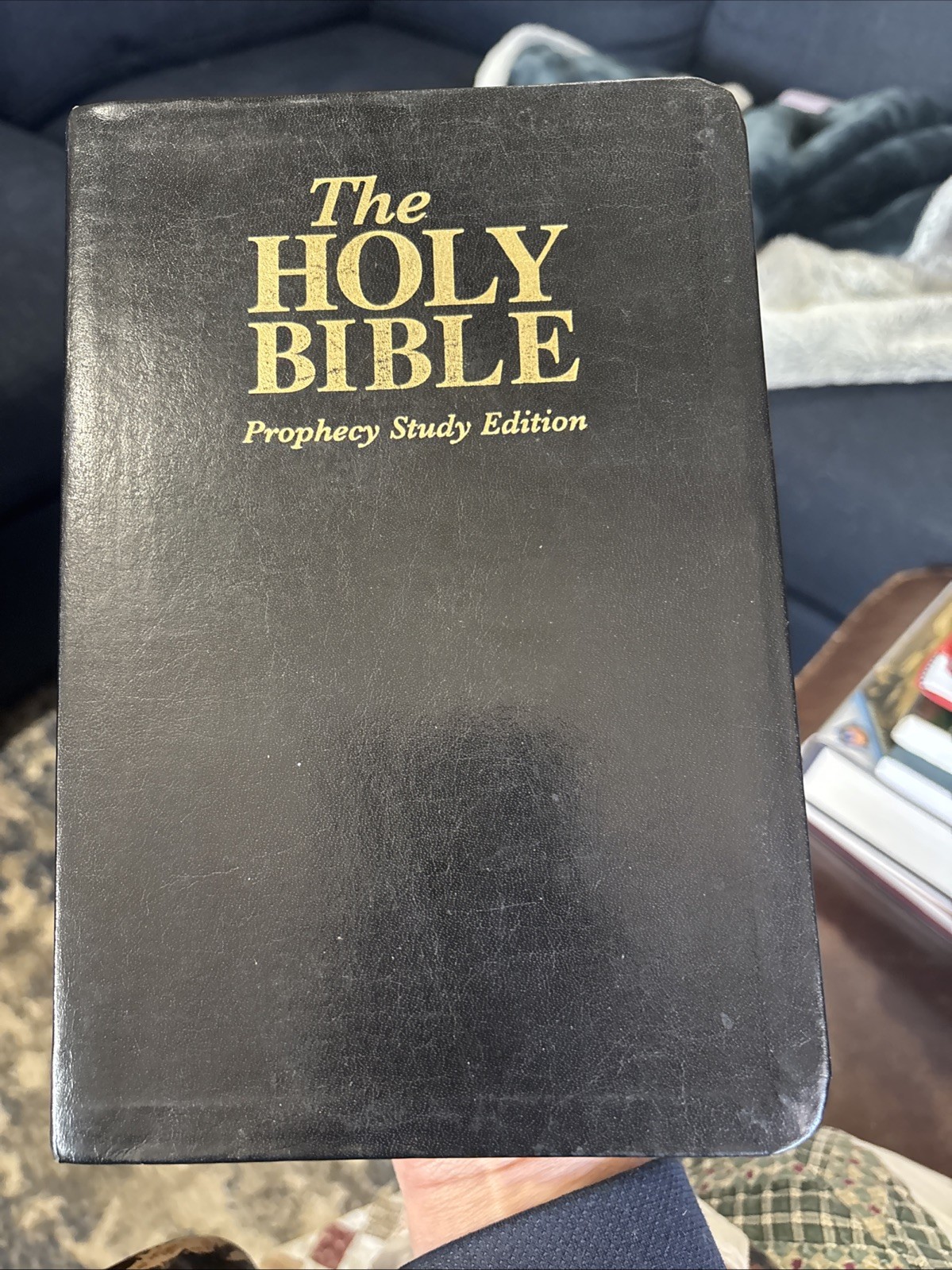Holy Bible Prophecy Study Edition NKJV Genuine Leather Black Red Letter Gold Gld