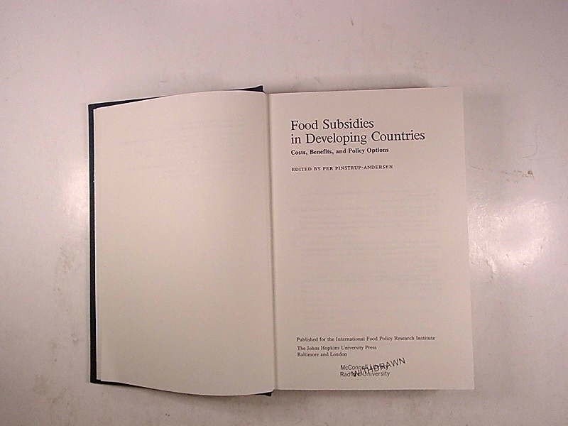 Food Subsidies in Developing Countries Pinstrup-Andersen 1988 Johns Hopkins