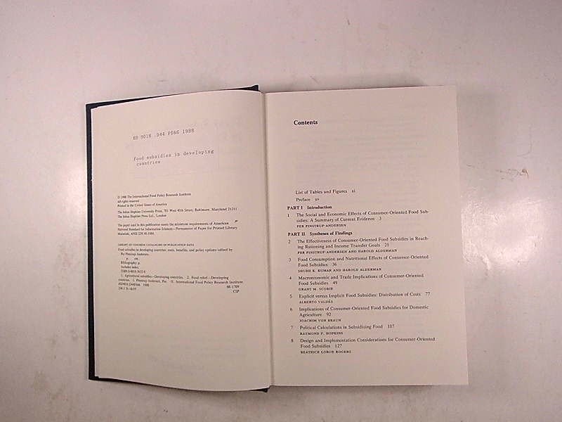 Food Subsidies in Developing Countries Pinstrup-Andersen 1988 Johns Hopkins