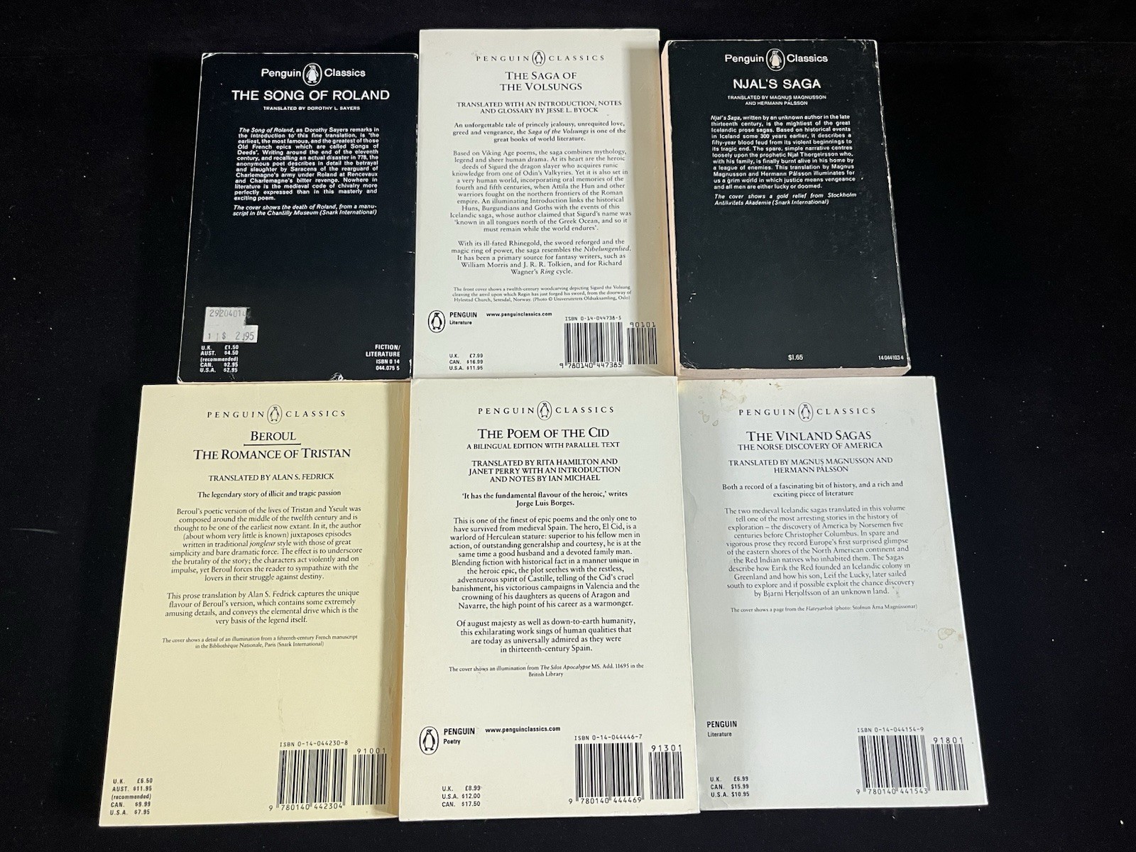 Ancient Epic Literature Lot: Song Roland Romance Tristan Saga Volsungs Poem Cid