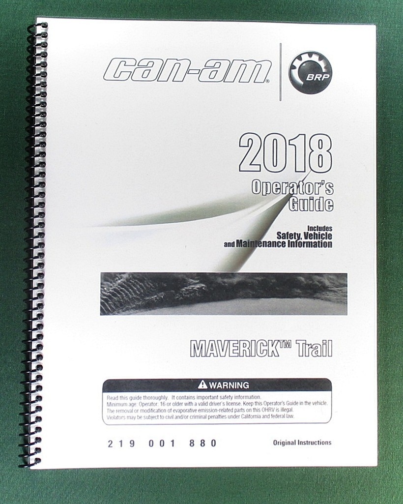 2018 Can-Am Maverick 800 Trail Owner’s Manual: 163 Pages & Protective Covers