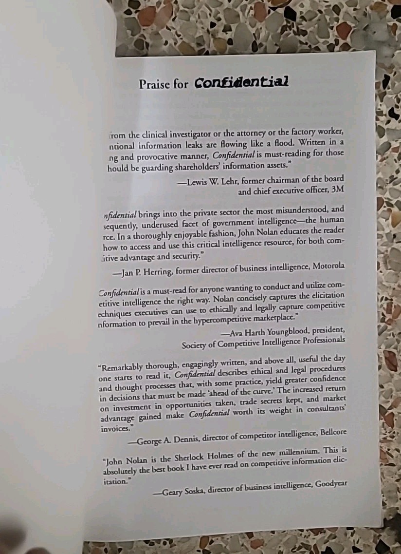 John Nolan CONFIDENTIAL: BUSINESS SECRETS, GETTING THEIRS -OUT OF PRINT – First