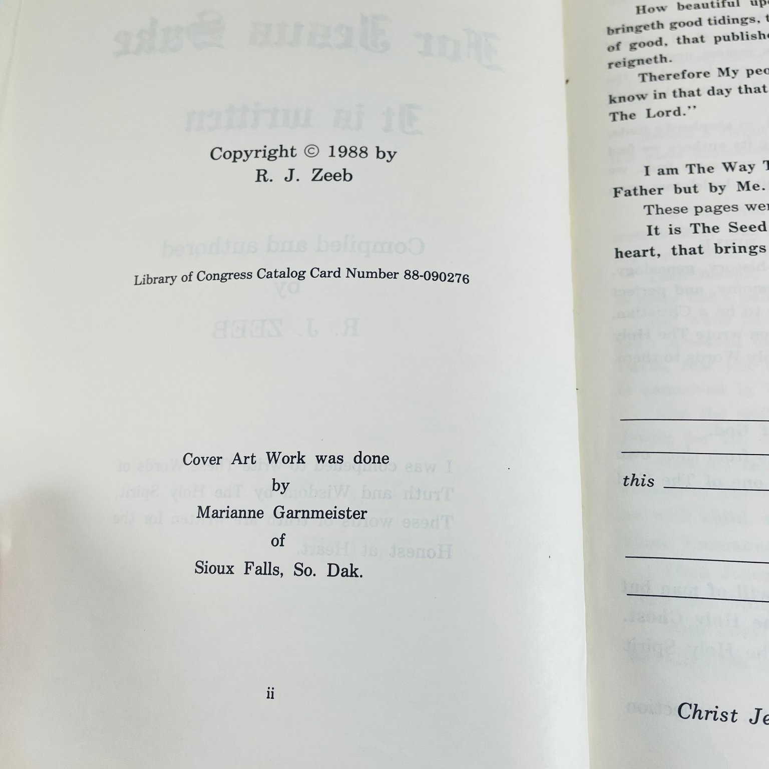 For Jesus Sake It is written R. J. Zeeb 1988 Religious Christian Study Guide