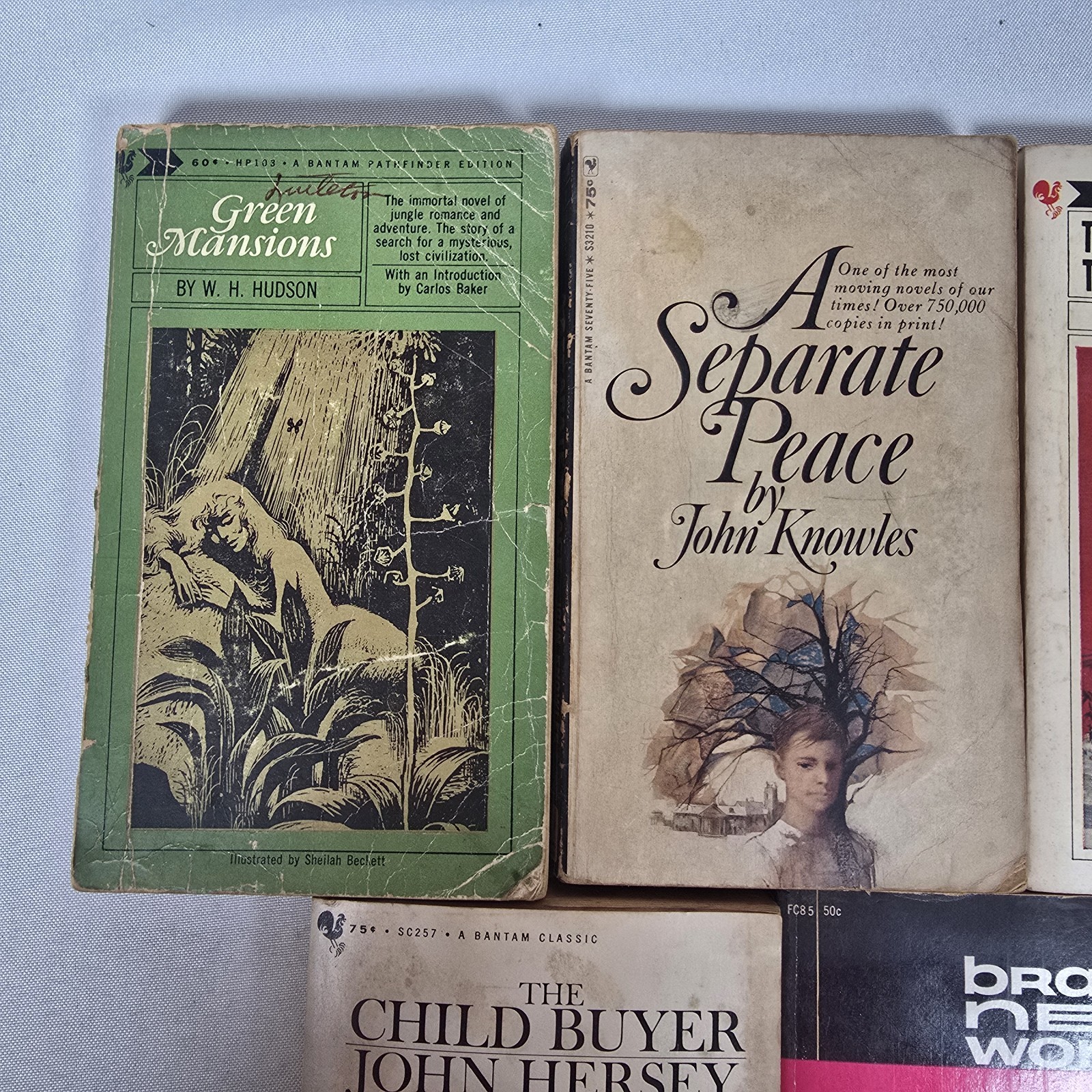 5 Vtg Bantam Paperback Classics: Green Mansions, Brave New World, Child Buyer +