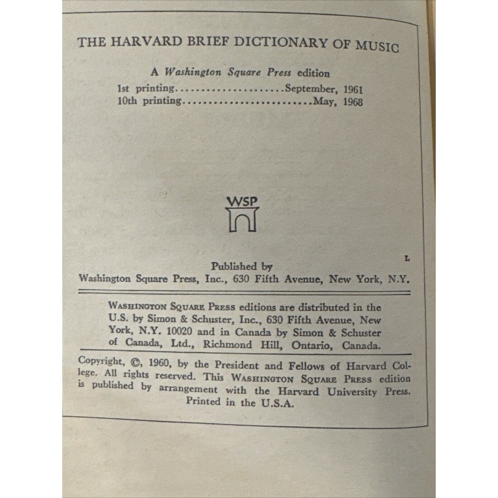The Harvard Brief Dictionary of Music Paperback By Willie Apel 1968 344 Pages
