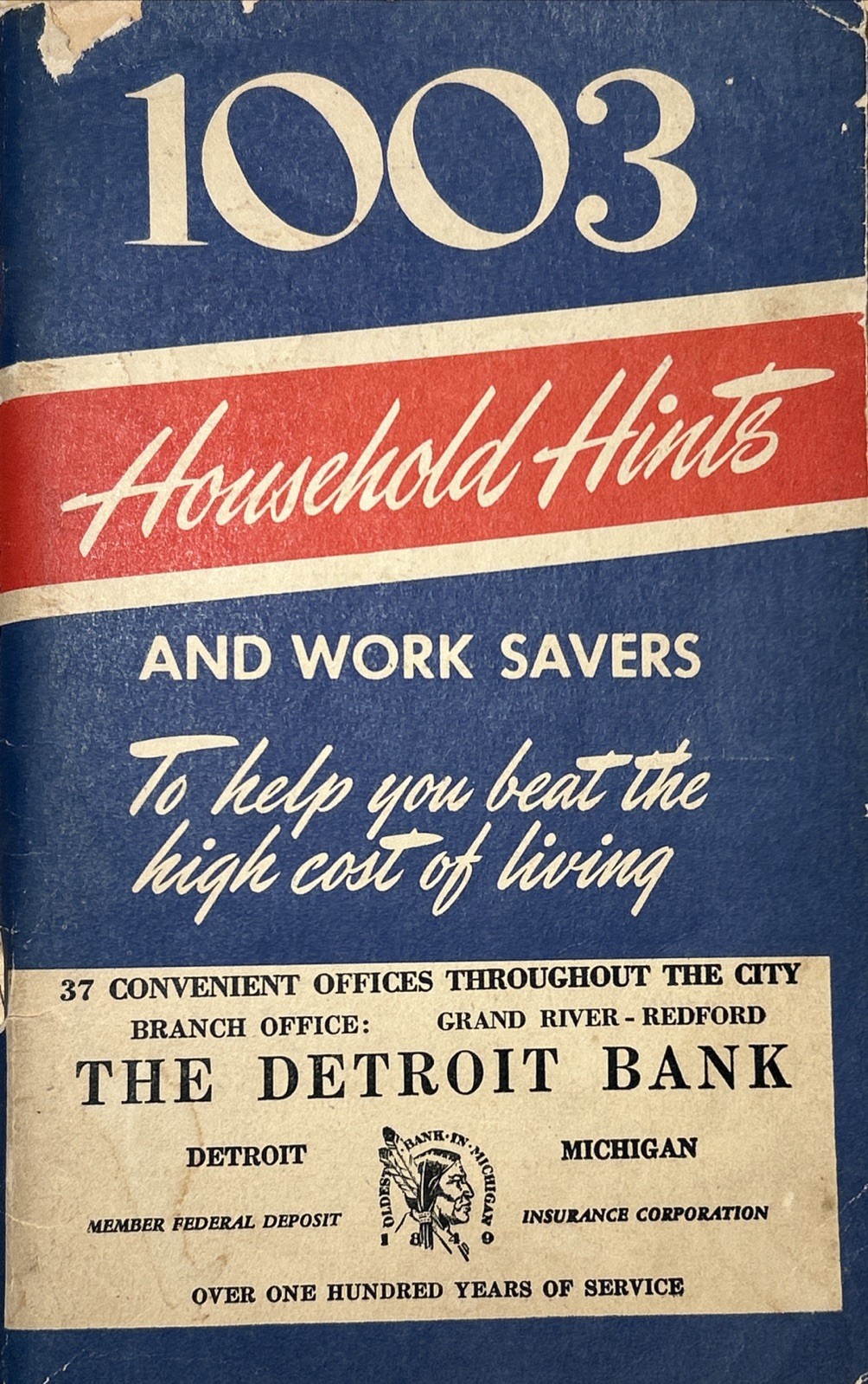 The Detroit Bank Vintage 1950s 1003 Household Hints Booklet Bank Promo