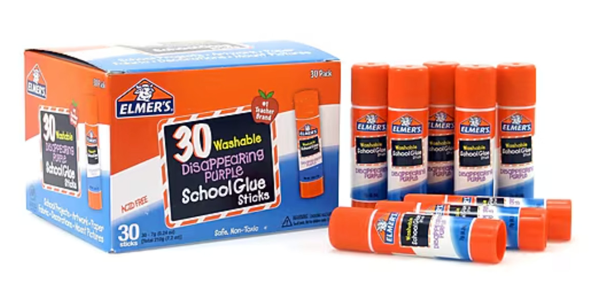 NEW Elmer’s 30 Washable Disappearing Purple School Glue Sticks – 0.24 oz