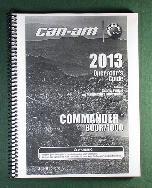 2013 Can-Am Commander 800R Owner’s Manual: 165 Pages & Protective Covers