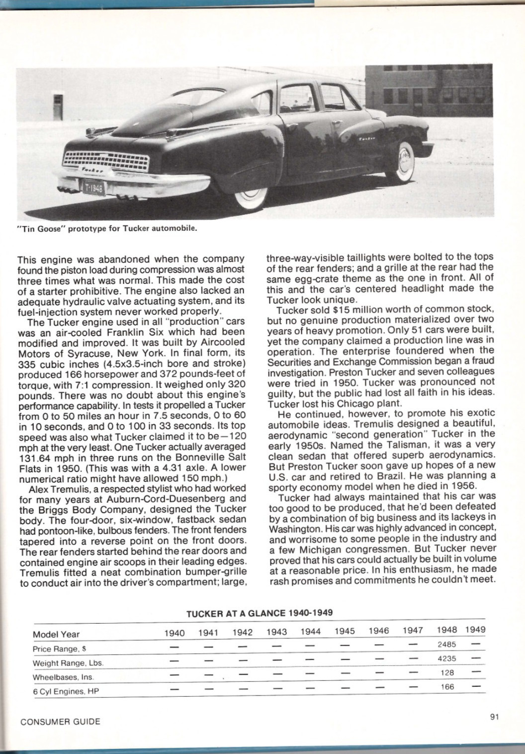 Cars Of The 40s By The Editors Of Consumer Guide 98 Pages 200 Photos Like New