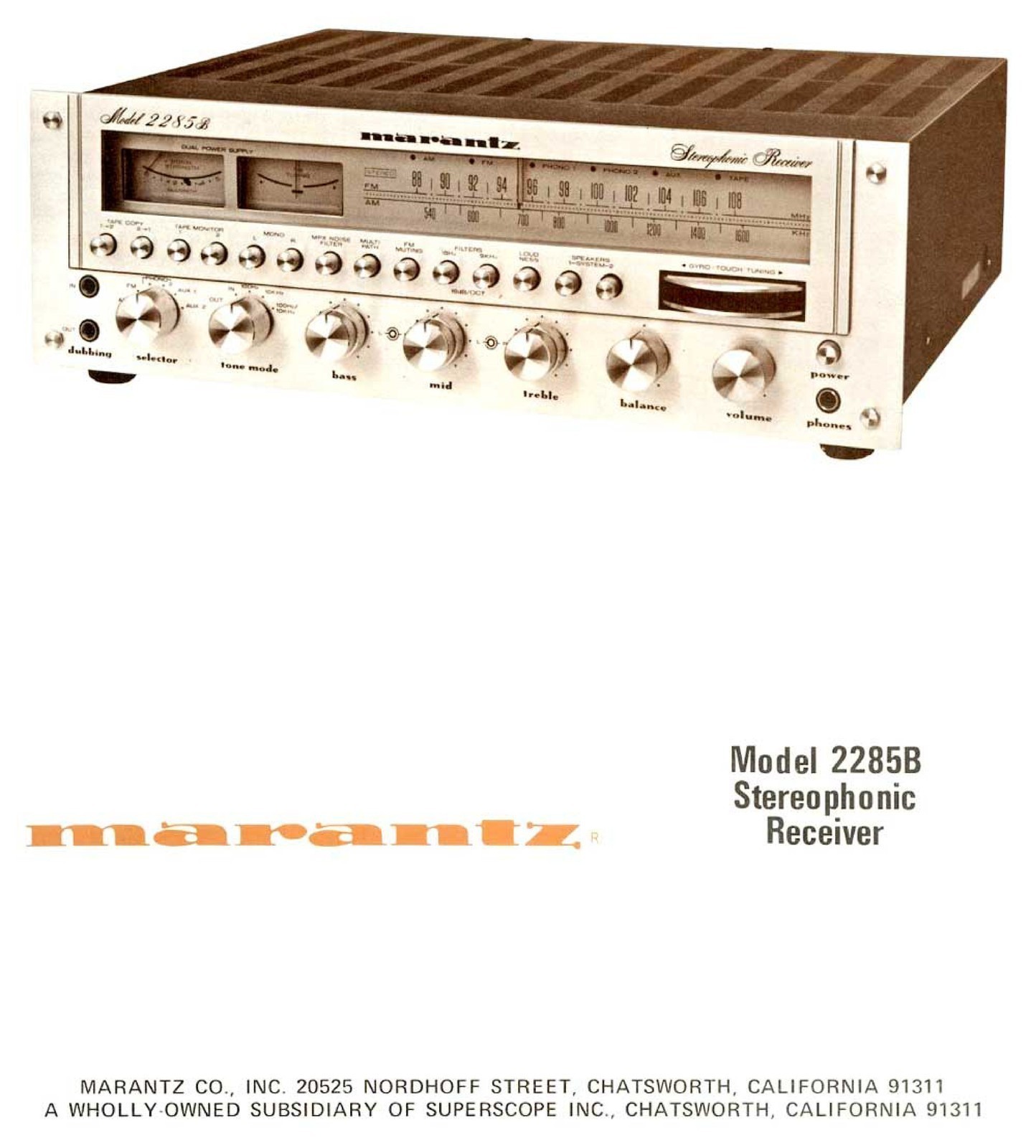 MARANTZ 2285B Receiver Instruction Manual – ROBUST WIRE BOUND – DURABLE COVERS
