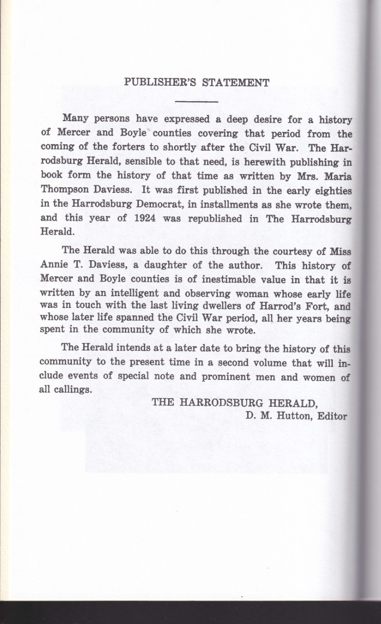 History of Mercer and Boyle Counties (PB, 1998, 176 pages) by Maria T. Daviess