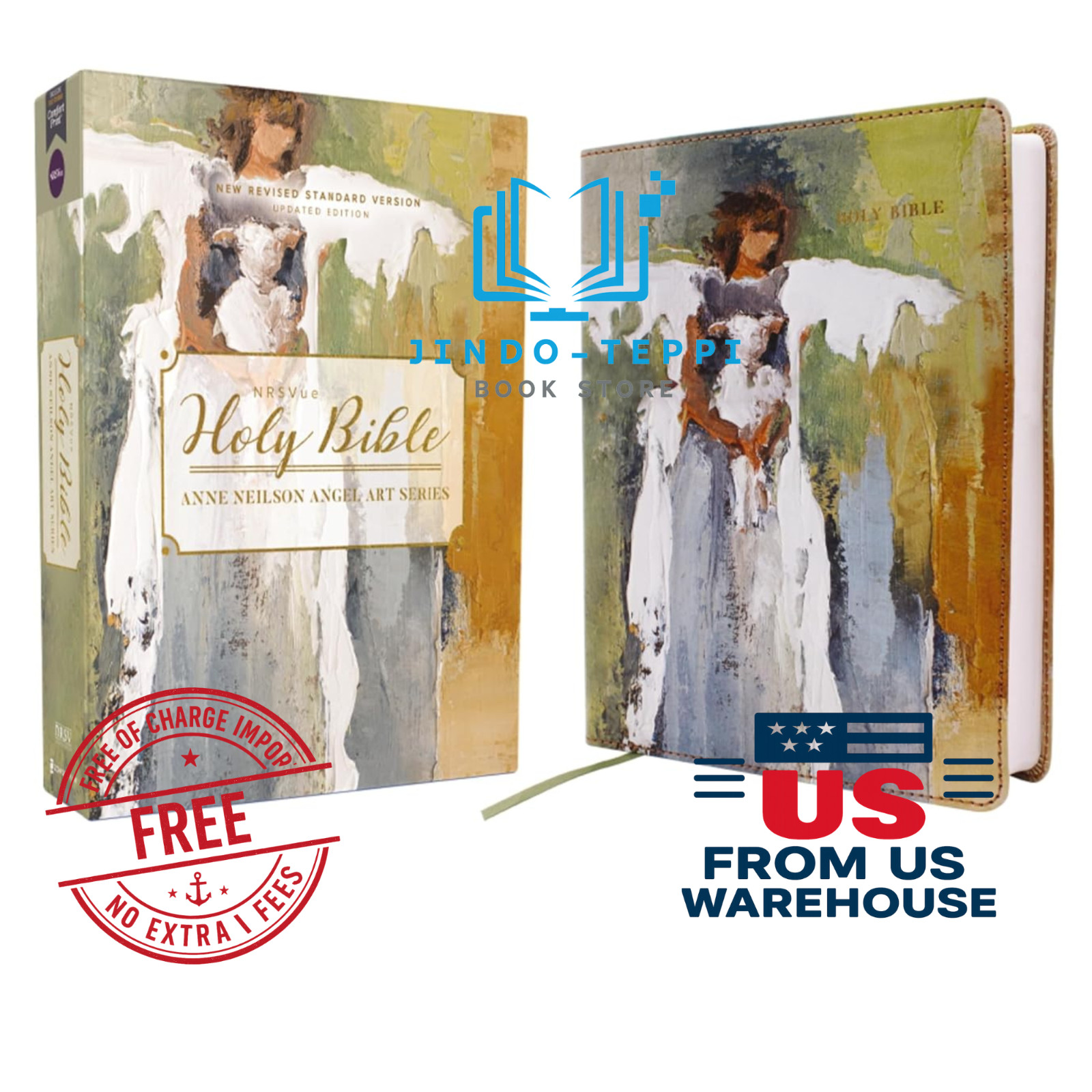 NRSVue Holy Bible Anne Neilson Angel Art Green Leathersoft 2024