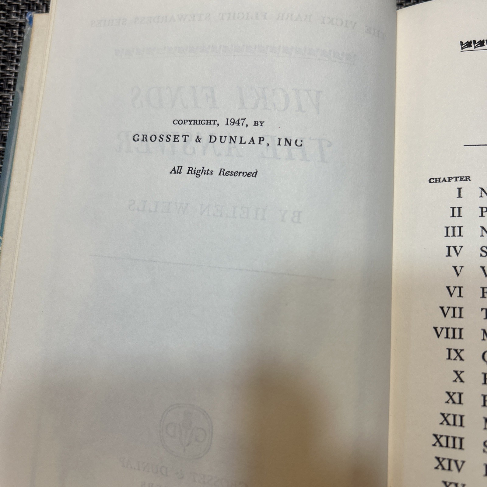Vicki Finds the Answer Hardcover Book Helen Wells Flight Stewardess Series 1947