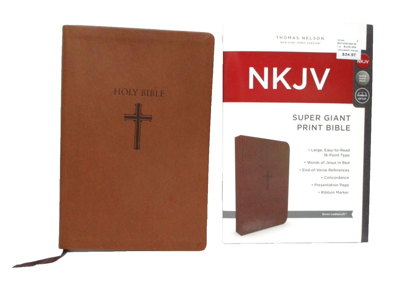 NKJV Super Giant Print Bible red letter brown leathersoft religion