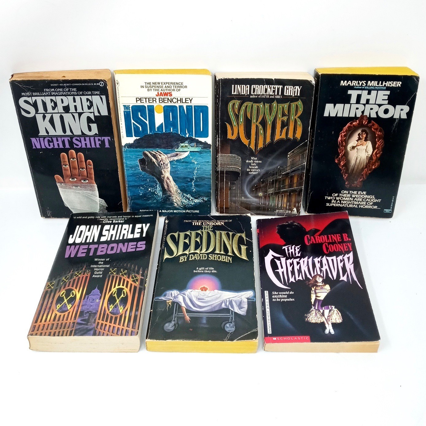 Vintage Horror Paperback Lot Night Shift Peter Benchley Island Wetbones Mirror