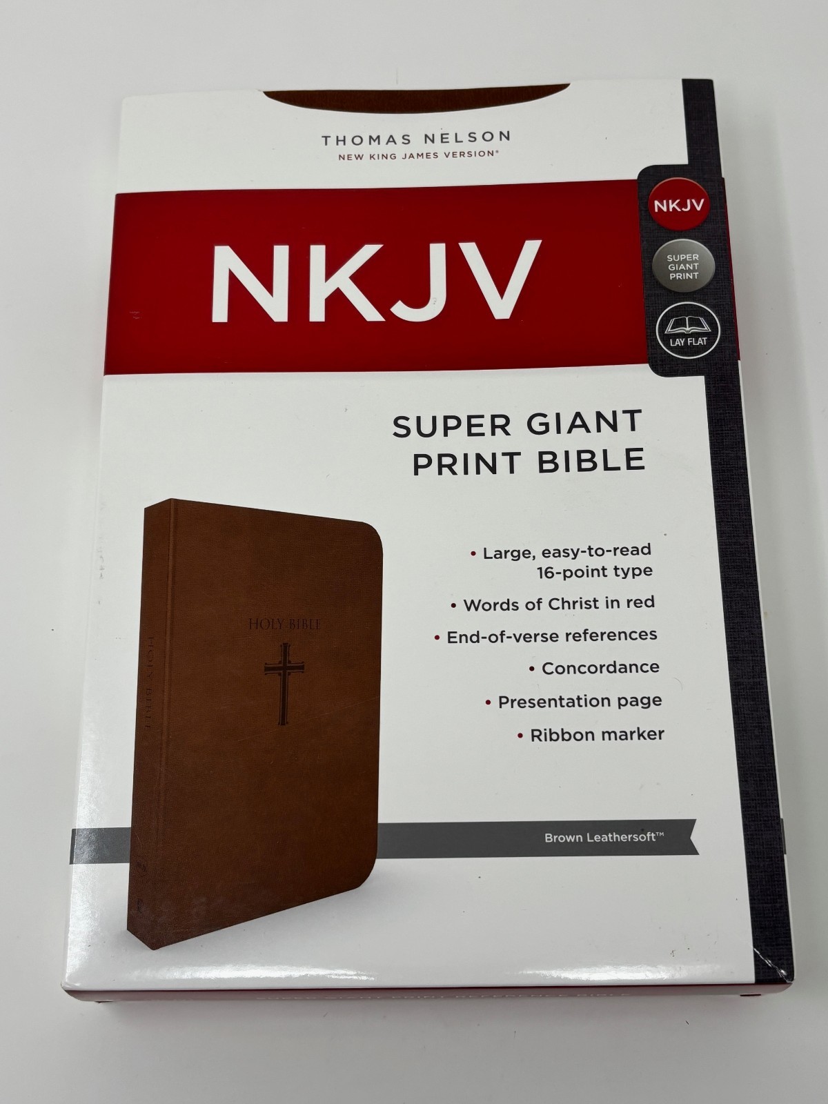 NKJV Super Giant Print Bible Brown Leathersoft 16 Point Type Ribbon Marker