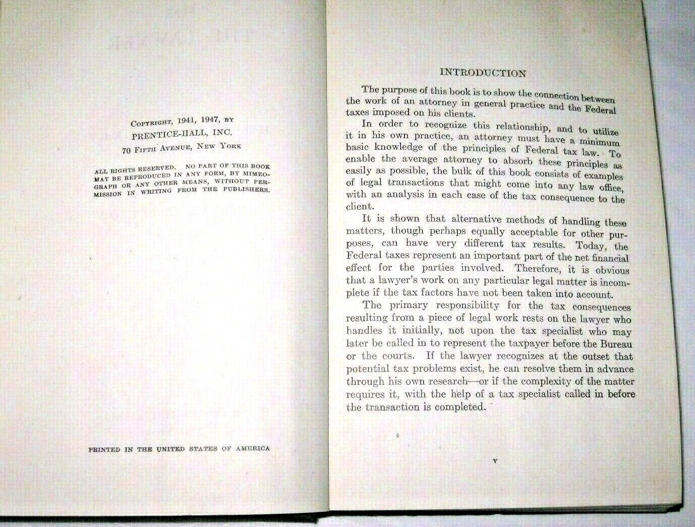 1947 Federal Taxation for the Lawyer by Houstin Shockey Hardcover 2nd Edition