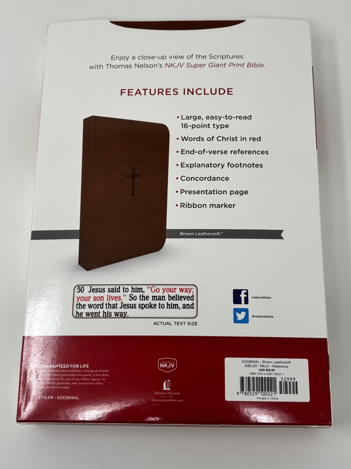 NKJV Super Giant Print Bible Brown Leathersoft 16 Point Type Ribbon Marker