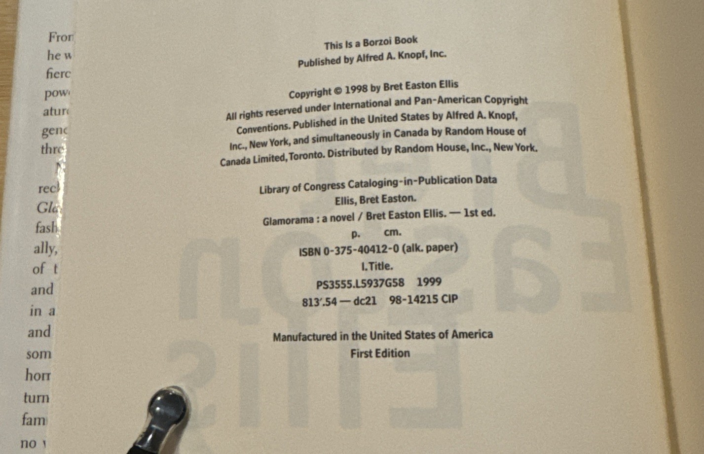 Glamorama – Bret Easton Ellis (1999, Hardcover) First Edition/Print, 1st/1st, VG