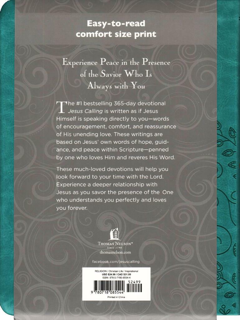 New JESUS CALLING 365 Devotional Large Print Deluxe TEAL Leatherflex Sarah Young